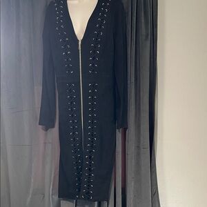 bebe Black Long Sleeve lace -Up sued Dress with zip up front